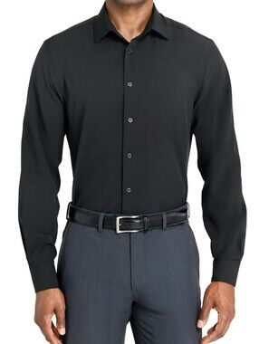 BERGAMO NEW YORK Men's Black Stretch Dress Shirt - Classic Fit